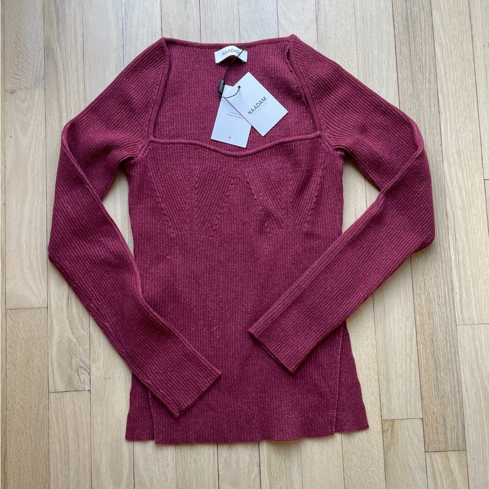 NAADAM Berry Ribbed Knit Top